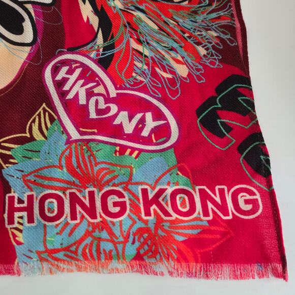Vivienne Tam Hong Kong Dragon Year of Rabbit Graphic Pop Art Woven Wool Scarf - Picture 3 of 9